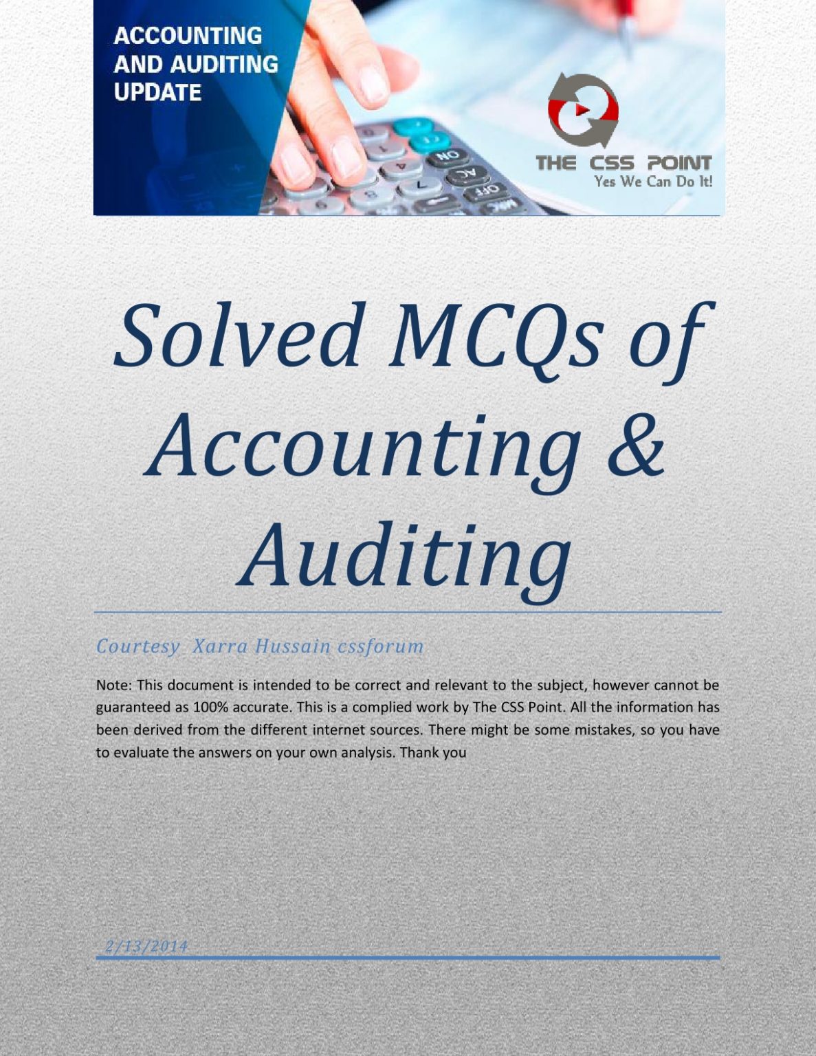 Accounting Auditing Solved MCQs The CSS Point