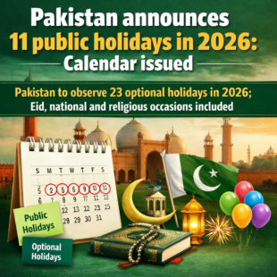 Pakistan announces 11 public holidays in 2026: Calendar issued