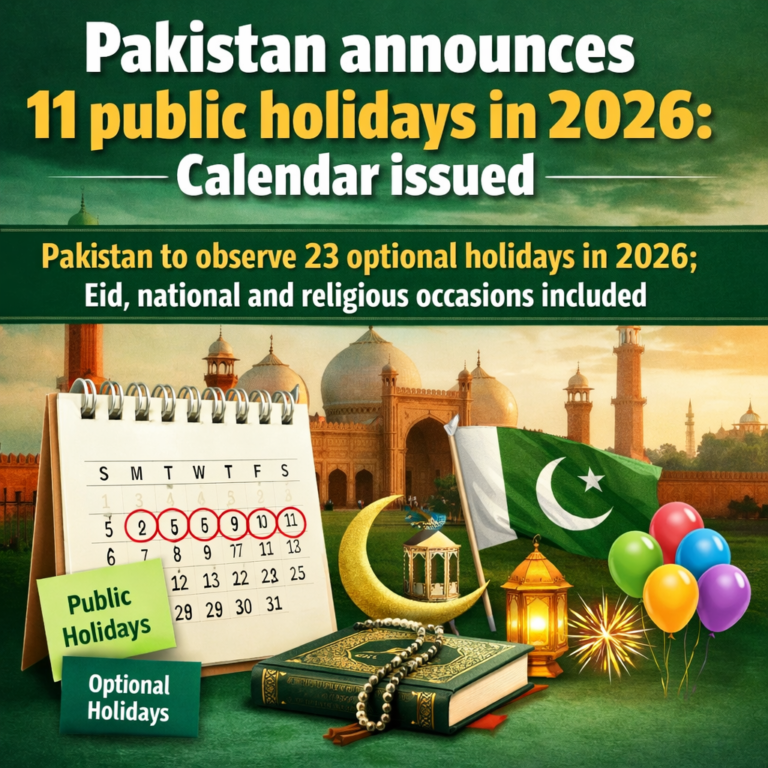 Pakistan announces 11 public holidays in 2026: Calendar issued